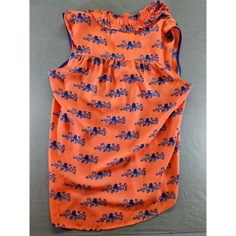 Maeve Anthropologie Orange Blue Octopus Print Ruffle Neck Sleeveless Blouse 4 - Picture 4 of 4